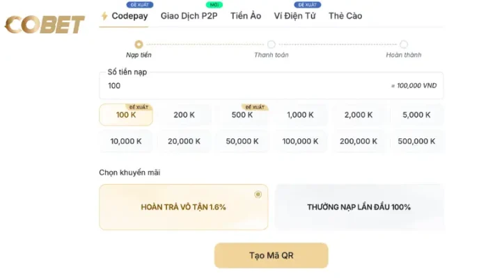 Hướng dẫn nạp rút tiền siêu tiện lợi tại COBET